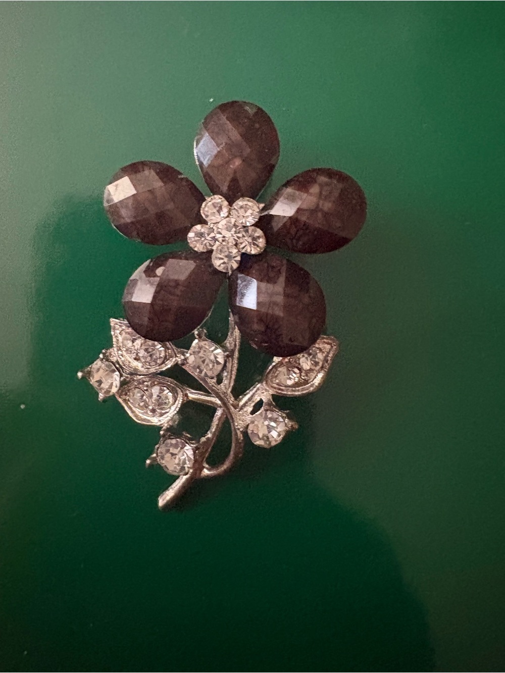 Vintage Elegant Black Flower Crystal Brooch - Unbranded